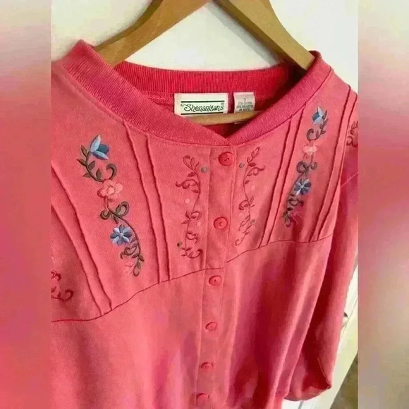Vintage 90’s Shenanigans button up sweatshirt pink with floral embroidery sz. S - Picture 6 of 13